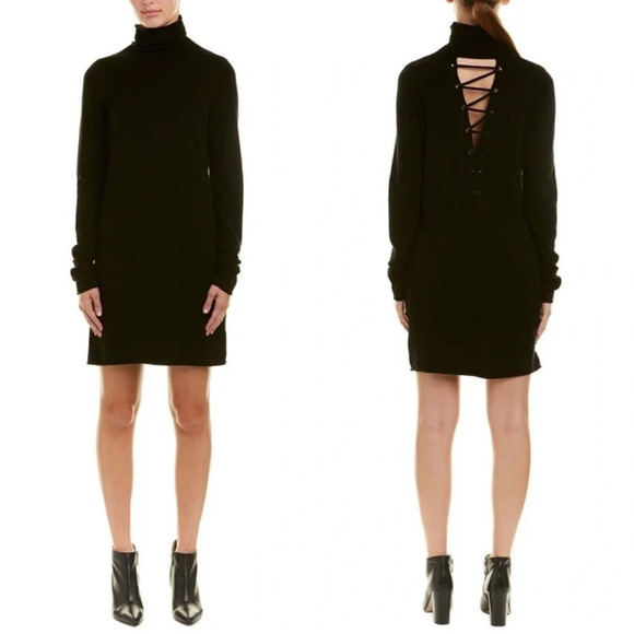 N:Philanthropy City Mini Black Wool/Cashmere T-neck Sweater Dress Open Back XS - Picture 4 of 13